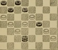 Picture 318 of 619 from Draughts : Gould's problems, critical positions and games by all the greatest players and composers of the world, the whole interspersed with notes on the positions / by Joseph Gould (1895), leaf 105