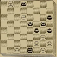 An illustration from Draughts : Gould's problems, critical positions and games by all the greatest players and composers of the world, the whole interspersed with notes on the positions / by Joseph Gould (1895)