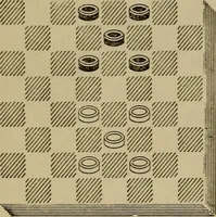 Picture 409 of 619 from Draughts : Gould's problems, critical positions and games by all the greatest players and composers of the world, the whole interspersed with notes on the positions / by Joseph Gould (1895), leaf 129