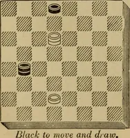 An illustration from Draughts : Gould's problems, critical positions and games by all the greatest players and composers of the world, the whole interspersed with notes on the positions / by Joseph Gould (1895)