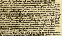 An illustration from Dritter Theil Indiae Orientalis, darinnen erstlich das ander Theil der Schifffahrten Johann Huygens von Lintschotten auss Holland, so er in Orient gethan, begriffen, vnd fürnemlich alle Gelegenheit derselbigen Landen, Insulen, Meerpforten, &c. so vnterwegen auffstossen, vnd dann in India fürkommen, wie auch alles, was der Author allda im Land, vnd nachmals auff seiner Widerreyse nach Holland gesehen vnd erfahren, eygendlich beschrieben wirt. : II. Der Holländer Schifffahrt in die Orientalische Insulen, Javan vnd Sumatra, sampt Sitten, Leben vnd Superstition, &c. der Völcker. III. Drey Schifffahrten der Holländer nach obermelten Indien, durch das Mittnächtige oder Eiss Meer, darinnen viel vnerhörte Abenthewr. Alles auffs trewlichst von neuwem auss den Niderländischen Exemplarien in Hochteutsch bracht, vnd in guter Disposition zusammen gefügt. (1616)