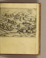 An illustration from Dritte Theil, Warhafftige Relation[.] Der dreyen newen vnerhörten, seltzamen Schifffahrt, so die holländische vnd seeländische Schiff gegen Mitternacht, drey Jahr nach einander, als Anno 1594. 1595. vnd 1596. verricht. : Wie sie Nordwegen, Lappiam, Biarmiam, vnd Russiam, oder Moscoviam (vorhabens ins Königreich Cathay vnd China zu kommen) vmbgesegelt haben. Auch wie sie das Fretum Nassoviae, Waygats, Novam Semblam, vnd das Landt vnter dem 8o. Gradu Latitud. so man vermeint das Gronland sey, gefunden: vnd was für gefahr, der erschrecklichen Bärn, Meerwunder, vnd dem Eyss, sie aussgestanden. (1612)