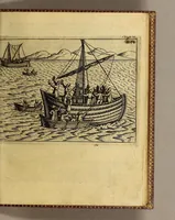 An illustration from Dritte Theil, Warhafftige Relation[.] Der dreyen newen vnerhörten, seltzamen Schifffahrt, so die holländische vnd seeländische Schiff gegen Mitternacht, drey Jahr nach einander, als Anno 1594. 1595. vnd 1596. verricht. : Wie sie Nordwegen, Lappiam, Biarmiam, vnd Russiam, oder Moscoviam (vorhabens ins Königreich Cathay vnd China zu kommen) vmbgesegelt haben. Auch wie sie das Fretum Nassoviae, Waygats, Novam Semblam, vnd das Landt vnter dem 8o. Gradu Latitud. so man vermeint das Gronland sey, gefunden: vnd was für gefahr, der erschrecklichen Bärn, Meerwunder, vnd dem Eyss, sie aussgestanden. (1612)