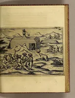 An illustration from Dritte Theil, Warhafftige Relation[.] Der dreyen newen vnerhörten, seltzame[n] Schiffart, so die holländischen vnd seeländischen Schiff gegen Mitternacht, drey Jar nach einander, als An[n]o 1594. 1595. vnd 1596. verricht. : Wie sie Nordvvegen, Lappiam, Biarmiam, vnd Russiam, oder Moscoviam (vorhabens ins Königreich Cathay vnd China zu kommen) vmgebsegelt haben. Auch wie sie das Fretu[m] Nassoviae, Waygats, Novam Semblam, vnd das Landt vnter dem 8o. Gradu Latitud, so man vermeint das Gronland sey, gefunden: vnd was für gefahr, der erschrecklichen Bärn, Meerwunder, vnd dem Eyss, sie aussgestanden. (1602)