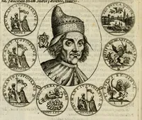 An illustration from Fasti ducales ab Anafesto I. ad Silvestrum Valerium Venetorum ducem : cum eorum iconibus, insignibus, nummismatibus publicis, & privatis aere sculptis : inscriptionibus ex aula M. Consilii, ac sepulchralibus : adiectae sunt adnotationes, ad vitam cuiusque principis, rerum, quae omissae fuerant (1696)