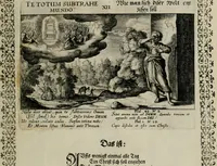 Picture 15 of 54 from [Duodekàs] emblematum sacrorum quorum consideratio accurata ad fidei exercitium et excitandam pietatem plurimum facere potest : erster [-vierter] Theill : schöner geistlichen Lehr vndt trost figuren, deren fleissige betrachtung zur Glaubens vbung vndt erweckung Chistlicher [sic] andacht, durch Gottes gnade, sehr deinlich sein kän (1625), leaf 28
