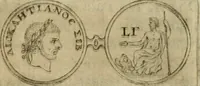 An illustration from Duplex dissertatio de duobus nummis Diocletiani et Licinii : ex cimelijs sereniss. ac reuerendiss. principis Leopoldi Cardinalis Medicei : cum auctario chronologico de votis decennalibus imperatorum ac caesarum (1675)
