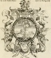 An illustration from Tapisseries du roy, ou sont representez les quatre elemens et les quatre saisons : avec les devises qvi les accompagnent & leur explication = Königliche französische Tapezereyen, oder überauss schöne Sinn-Bilder, in welchen die vier Element, samt den vier Jahr-Zeiten, neben den Dencksprüchen und ihren Ausslegungen, vorgestellet werden (1690)
