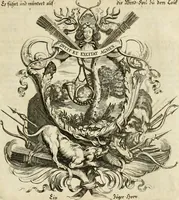 An illustration from Tapisseries du roy, ou sont representez les quatre elemens et les quatre saisons : avec les devises qvi les accompagnent & leur explication = Königliche französische Tapezereyen, oder überauss schöne Sinn-Bilder, in welchen die vier Element, samt den vier Jahr-Zeiten, neben den Dencksprüchen und ihren Ausslegungen, vorgestellet werden (1690)