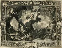 An illustration from Tapisseries du roy, ou sont representez les quatre elemens et les quatre saisons : avec les devises qvi les accompagnent & leur explication = Königliche französische Tapezereyen, oder überauss schöne Sinn-Bilder, in welchen die vier Element, samt den vier Jahr-Zeiten, neben den Dencksprüchen und ihren Ausslegungen, vorgestellet werden (1690)