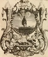 An illustration from Tapisseries du roy, ou sont representez les quatre elemens et les quatre saisons : avec les devises qvi les accompagnent & leur explication = Königliche französische Tapezereyen, oder überauss schöne Sinn-Bilder, in welchen die vier Element, samt den vier Jahr-Zeiten, neben den Dencksprüchen und ihren Ausslegungen, vorgestellet werden (1690)