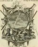 An illustration from Tapisseries du roy, ou sont representez les quatre elemens et les quatre saisons : avec les devises qvi les accompagnent & leur explication = Königliche französische Tapezereyen, oder überauss schöne Sinn-Bilder, in welchen die vier Element, samt den vier Jahr-Zeiten, neben den Dencksprüchen und ihren Ausslegungen, vorgestellet werden (1690)