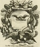 An illustration from Tapisseries du roy, ou sont representez les quatre elemens et les quatre saisons : avec les devises qvi les accompagnent & leur explication = Königliche französische Tapezereyen, oder überauss schöne Sinn-Bilder, in welchen die vier Element, samt den vier Jahr-Zeiten, neben den Dencksprüchen und ihren Ausslegungen, vorgestellet werden (1690)