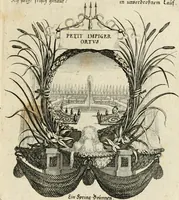 An illustration from Tapisseries du roy, ou sont representez les quatre elemens et les quatre saisons : avec les devises qvi les accompagnent & leur explication = Königliche französische Tapezereyen, oder überauss schöne Sinn-Bilder, in welchen die vier Element, samt den vier Jahr-Zeiten, neben den Dencksprüchen und ihren Ausslegungen, vorgestellet werden (1690)