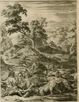 An illustration from Tableaux du temple des muses : tirez du cabinet de feu Mr. Fauereau, conseiller du roy en sa Cour des aydes, & grauez en tailles-douces par les meilleurs maistres de son temps, pour representer les vertus & les vices, sur les plus illustres fables de l'antiquité (1655)
