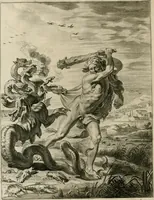 An illustration from Tableaux du temple des muses : tirez du cabinet de feu Mr. Fauereau, conseiller du roy en sa Cour des aydes, & grauez en tailles-douces par les meilleurs maistres de son temps, pour representer les vertus & les vices, sur les plus illustres fables de l'antiquité (1655)