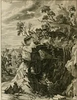 An illustration from Tableaux du temple des muses : tirez du cabinet de feu Mr. Fauereau, conseiller du roy en sa Cour des aydes, & grauez en tailles-douces par les meilleurs maistres de son temps, pour representer les vertus & les vices, sur les plus illustres fables de l'antiquité (1655)