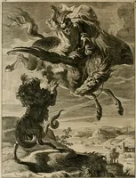 An illustration from Tableaux du temple des muses : tirez du cabinet de feu Mr. Fauereau, conseiller du roy en sa Cour des aydes, & grauez en tailles-douces par les meilleurs maistres de son temps, pour representer les vertus & les vices, sur les plus illustres fables de l'antiquité (1655)