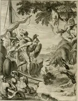 An illustration from Tableaux du temple des muses : tirez du cabinet de feu Mr. Fauereau, conseiller du roy en sa Cour des aydes, & grauez en tailles-douces par les meilleurs maistres de son temps, pour representer les vertus & les vices, sur les plus illustres fables de l'antiquité (1655)