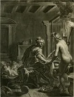 An illustration from Tableaux du temple des muses : tirez du cabinet de feu Mr. Fauereau, conseiller du roy en sa Cour des aydes, & grauez en tailles-douces par les meilleurs maistres de son temps, pour representer les vertus & les vices, sur les plus illustres fables de l'antiquité (1655)