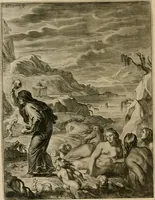 An illustration from Tableaux du temple des muses : tirez du cabinet de feu Mr. Fauereau, conseiller du roy en sa Cour des aydes, & grauez en tailles-douces par les meilleurs maistres de son temps, pour representer les vertus & les vices, sur les plus illustres fables de l'antiquité (1655)