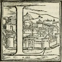 An illustration from Dvo libri di m. Giacomo Lanteri di Paratico da Brescia : del modo di fare le fortificationi de terra intorno alle città, & alle castella per fortificarle : et di fare cosi i forti in campagna per gli alloggiamenti de gli esserciti : come anco per andar sotto ad una terra, & di fare i ripari nella batterie (1559)