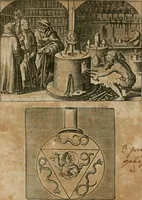 An illustration from Dyas chymica tripartita, das ist, Sechs herzliche deutsche philosophische Tractätlein : deren II. von an jtzo noch im Leben, II. von mitlern Alters, und II. von ältern Philosophis beschrieben Worden : nunmehr aber allen Filiis doctrinae zu Nutz an Tag geben, und mit schönen Figuren gezieret (1625)