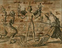 An illustration from Dyas chymica tripartita, das ist, Sechs herzliche deutsche philosophische Tractätlein : deren II. von an jtzo noch im Leben, II. von mitlern Alters, und II. von ältern Philosophis beschrieben Worden : nunmehr aber allen Filiis doctrinae zu Nutz an Tag geben, und mit schönen Figuren gezieret (1625)