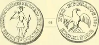 An illustration from The early coins of America and the laws governing their issue : comprising also descriptions of the Washington pieces, the Anglo-American tokens, many pieces of unknown origin, of the seventeenth and eighteenth centuries, and the first patterns of the United States Mint (1875)