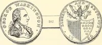 An illustration from The early coins of America and the laws governing their issue : comprising also descriptions of the Washington pieces, the Anglo-American tokens, many pieces of unknown origin, of the seventeenth and eighteenth centuries, and the first patterns of the United States Mint (1875)