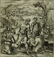 An illustration from Ecclesiae anglicanae trophæa, siue, Sanctor martyrum, qui pro Christo catholicæq fidei veritate asserenda : antiquo recentioriq persecutionum tempore, mortem in Anglia subierunt, passiones, Romæ in Collegio Anglico (1584)