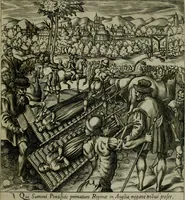 An illustration from Ecclesiae anglicanae trophæa, siue, Sanctor martyrum, qui pro Christo catholicæq fidei veritate asserenda : antiquo recentioriq persecutionum tempore, mortem in Anglia subierunt, passiones, Romæ in Collegio Anglico (1584)