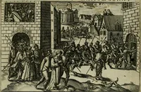 An illustration from Ecclesiae anglicanae trophæa, siue, Sanctor martyrum, qui pro Christo catholicæq fidei veritate asserenda : antiquo recentioriq persecutionum tempore, mortem in Anglia subierunt, passiones, Romæ in Collegio Anglico (1584)