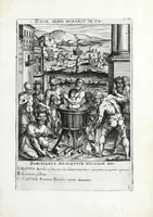 An illustration from Ecclesiae militantis trivmphi, sive, Deo amabilium martyrvm gloriosa pro Christi fide certamina : prout opera RR Patrum Societatis Iesv Collegij Germanici et Hungarici moderator impensa S.D.N. Gregorii PP XIII in ecclesia S. Stephani Rotundi Romae Nicolai Circiniani pictoris manu uisuntur depicta, ad exictandam pior deuotionem (1583)