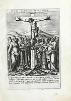 An illustration from Ecclesiae militantis trivmphi, sive, Deo amabilium martyrvm gloriosa pro Christi fide certamina : prout opera RR Patrum Societatis Iesv Collegij Germanici et Hungarici moderator impensa S.D.N. Gregorii PP XIII in ecclesia S. Stephani Rotundi Romae Nicolai Circiniani pictoris manu uisuntur depicta, ad exictandam pior deuotionem (1583)