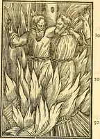 An illustration from The Ecclesiasticall historie : containing the Acts and monuments of martyrs, with a generall discourse of these later persecutions, horrible troubles and tumults, stirred up by Romish prelates in the Church: with divers other things incident, especially to this Realme of England and Scotland, as partly also to all other forraigne nations appertaining, from the time of Q. Maries entring upon the Crowne, to the reigne of our late gracious Soveraigne, Q. Elizabeth of blessed memorie (1641)