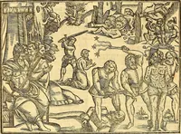 An illustration from The Ecclesiasticall historie : containing the Acts and monuments of martyrs, with a generall discourse of these later persecutions, horrible troubles and tumults, stirred up by Romish prelates in the Church: with divers other things incident, especially to this Realme of England and Scotland, as partly also to all other forraigne nations appertaining, from the time of Q. Maries entring upon the Crowne, to the reigne of our late gracious Soveraigne, Q. Elizabeth of blessed memorie (1641)