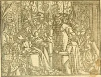 An illustration from The Ecclesiasticall historie : containing the Acts and monuments of martyrs, with a generall discourse of these later persecutions, horrible troubles and tumults, stirred up by Romish prelates in the Church: with divers other things incident, especially to this Realme of England and Scotland, as partly also to all other forraigne nations appertaining, from the time of Q. Maries entring upon the Crowne, to the reigne of our late gracious Soveraigne, Q. Elizabeth of blessed memorie (1641)
