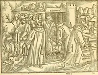 An illustration from The Ecclesiasticall historie : containing the Acts and monuments of martyrs, with a generall discourse of these later persecutions, horrible troubles and tumults, stirred up by Romish prelates in the Church: with divers other things incident, especially to this Realme of England and Scotland, as partly also to all other forraigne nations appertaining, from the time of Q. Maries entring upon the Crowne, to the reigne of our late gracious Soveraigne, Q. Elizabeth of blessed memorie (1641)