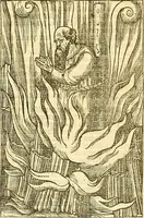 An illustration from The Ecclesiasticall historie : containing the Acts and monuments of martyrs, with a generall discourse of these later persecutions, horrible troubles and tumults, stirred up by Romish prelates in the Church: with divers other things incident, especially to this Realme of England and Scotland, as partly also to all other forraigne nations appertaining, from the time of Q. Maries entring upon the Crowne, to the reigne of our late gracious Soveraigne, Q. Elizabeth of blessed memorie (1641)