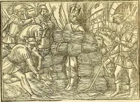 An illustration from The Ecclesiasticall historie : containing the Acts and monuments of martyrs, with a generall discourse of these later persecutions, horrible troubles and tumults, stirred up by Romish prelates in the Church: with divers other things incident, especially to this Realme of England and Scotland, as partly also to all other forraigne nations appertaining, from the time of Q. Maries entring upon the Crowne, to the reigne of our late gracious Soveraigne, Q. Elizabeth of blessed memorie (1641)