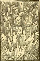 An illustration from The Ecclesiasticall historie : containing the Acts and monuments of martyrs, with a generall discourse of these later persecutions, horrible troubles and tumults, stirred up by Romish prelates in the Church: with divers other things incident, especially to this Realme of England and Scotland, as partly also to all other forraigne nations appertaining, from the time of Q. Maries entring upon the Crowne, to the reigne of our late gracious Soveraigne, Q. Elizabeth of blessed memorie (1641)