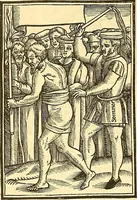 An illustration from The Ecclesiasticall historie : containing the Acts and monuments of martyrs, with a generall discourse of these later persecutions, horrible troubles and tumults, stirred up by Romish prelates in the Church: with divers other things incident, especially to this Realme of England and Scotland, as partly also to all other forraigne nations appertaining, from the time of Q. Maries entring upon the Crowne, to the reigne of our late gracious Soveraigne, Q. Elizabeth of blessed memorie (1641)