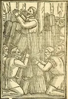 An illustration from The Ecclesiasticall historie : containing the Acts and monuments of martyrs, with a generall discourse of these later persecutions, horrible troubles and tumults, stirred up by Romish prelates in the Church: with divers other things incident, especially to this Realme of England and Scotland, as partly also to all other forraigne nations appertaining, from the time of Q. Maries entring upon the Crowne, to the reigne of our late gracious Soveraigne, Q. Elizabeth of blessed memorie (1641)