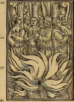 An illustration from The Ecclesiasticall historie : containing the Acts and monuments of martyrs, with a generall discourse of these later persecutions, horrible troubles and tumults, stirred up by Romish prelates in the Church: with divers other things incident, especially to this Realme of England and Scotland, as partly also to all other forraigne nations appertaining, from the time of Q. Maries entring upon the Crowne, to the reigne of our late gracious Soveraigne, Q. Elizabeth of blessed memorie (1641)