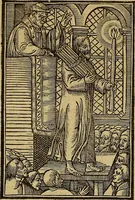 An illustration from The Ecclesiasticall historie : containing the Acts and monuments of martyrs, with a generall discourse of these later persecutions, horrible troubles and tumults, stirred up by Romish prelates in the Church: with divers other things incident, especially to this Realme of England and Scotland, as partly also to all other forraigne nations appertaining, from the time of Q. Maries entring upon the Crowne, to the reigne of our late gracious Soveraigne, Q. Elizabeth of blessed memorie (1641)