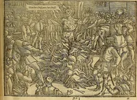An illustration from The Ecclesiasticall historie : containing the Acts and monuments of martyrs, with a generall discourse of these later persecutions, horrible troubles and tumults, stirred up by Romish prelates in the Church: with divers other things incident, especially to this Realme of England and Scotland, as partly also to all other forraigne nations appertaining, from the time of Q. Maries entring upon the Crowne, to the reigne of our late gracious Soveraigne, Q. Elizabeth of blessed memorie (1641)