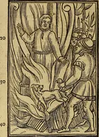An illustration from The Ecclesiasticall historie : containing the Acts and monuments of martyrs, with a generall discourse of these later persecutions, horrible troubles and tumults, stirred up by Romish prelates in the Church: with divers other things incident, especially to this Realme of England and Scotland, as partly also to all other forraigne nations appertaining, from the time of Q. Maries entring upon the Crowne, to the reigne of our late gracious Soveraigne, Q. Elizabeth of blessed memorie (1641)