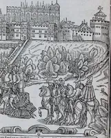 An illustration from The Ecclesiasticall historie : containing the Acts and monuments of martyrs, with a generall discourse of these later persecutions, horrible troubles and tumults, stirred up by Romish prelates in the Church: with divers other things incident, especially to this Realme of England and Scotland, as partly also to all other forraigne nations appertaining, from the time of Q. Maries entring upon the Crowne, to the reigne of our late gracious Soveraigne, Q. Elizabeth of blessed memorie (1641)