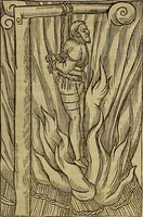 An illustration from The Ecclesiasticall historie : containing the Acts and monuments of martyrs, with a generall discourse of these later persecutions, horrible troubles and tumults, stirred up by Romish prelates in the Church: with divers other things incident, especially to this Realme of England and Scotland, as partly also to all other forraigne nations appertaining, from the time of Q. Maries entring upon the Crowne, to the reigne of our late gracious Soveraigne, Q. Elizabeth of blessed memorie (1641)